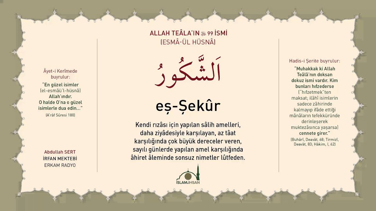 Eş-Şekûr -celle celalûhu- (Esmâ-ül Hüsnâ Şerhi 36) - Abdullah Sert