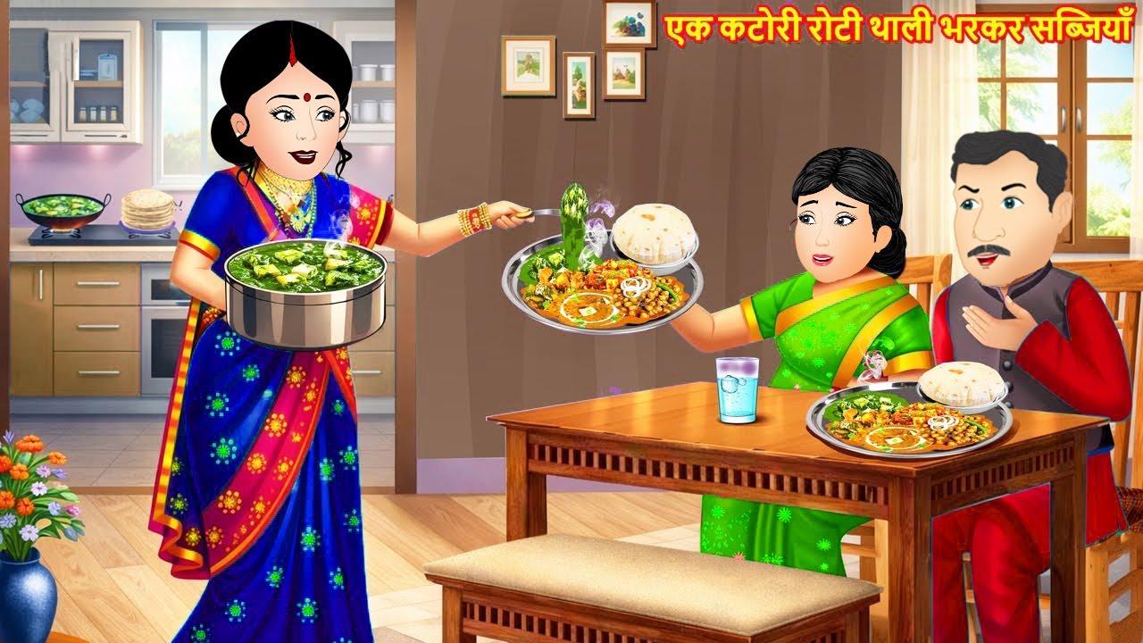 A bowl of roti and a plate full of vegetables | एक कटोरी रोटी थाली भर कर सब्जी | cartoon | story