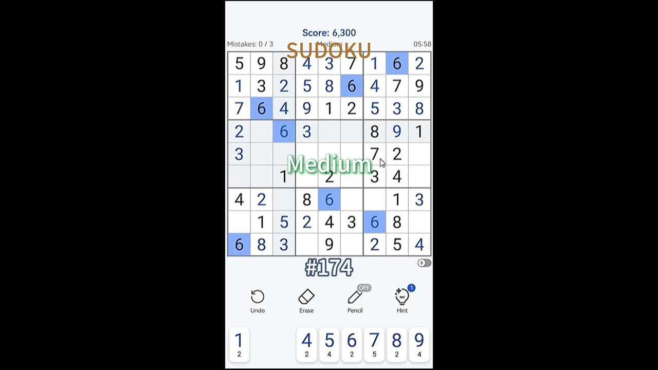 Sudoku Medium 174  #sudokugame #sudokupuzzles #sudokuchallenge #mathematics #maths #braintest