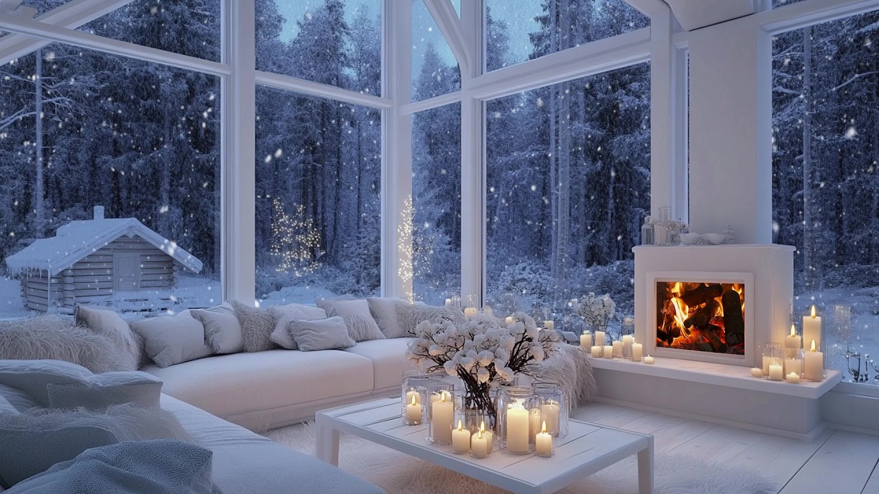 ❄️🎹 Relaxing Lounge Piano Vibes | Winter Fire & Snowfall For 4 Hours | Focus Recharge Mood Boost