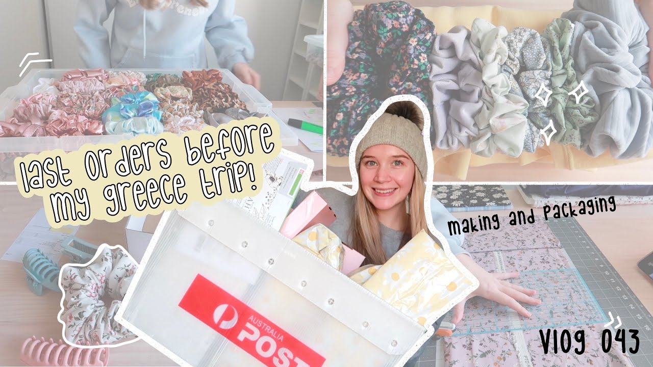 last vlog before Greece holiday! making and packaging scrunchies and hair claws STUDIO VLOG 043