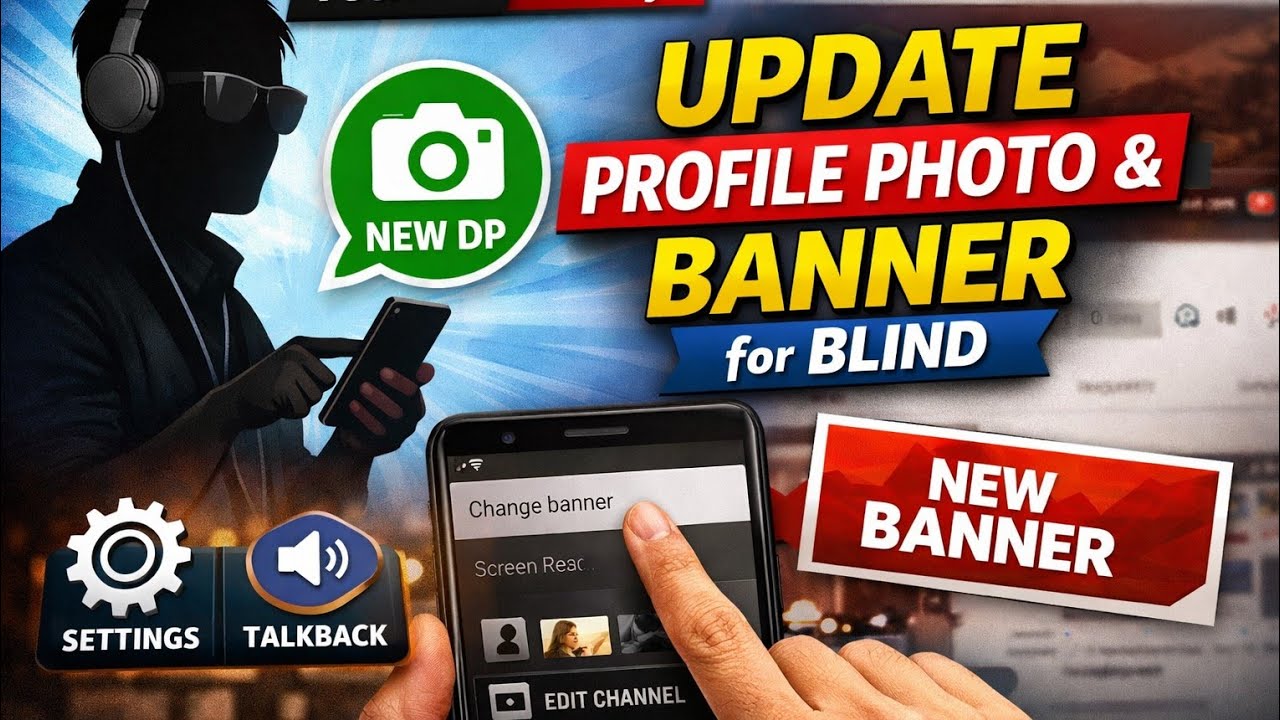 How to update profile photo and banner to your channel   in very practical way for blind !