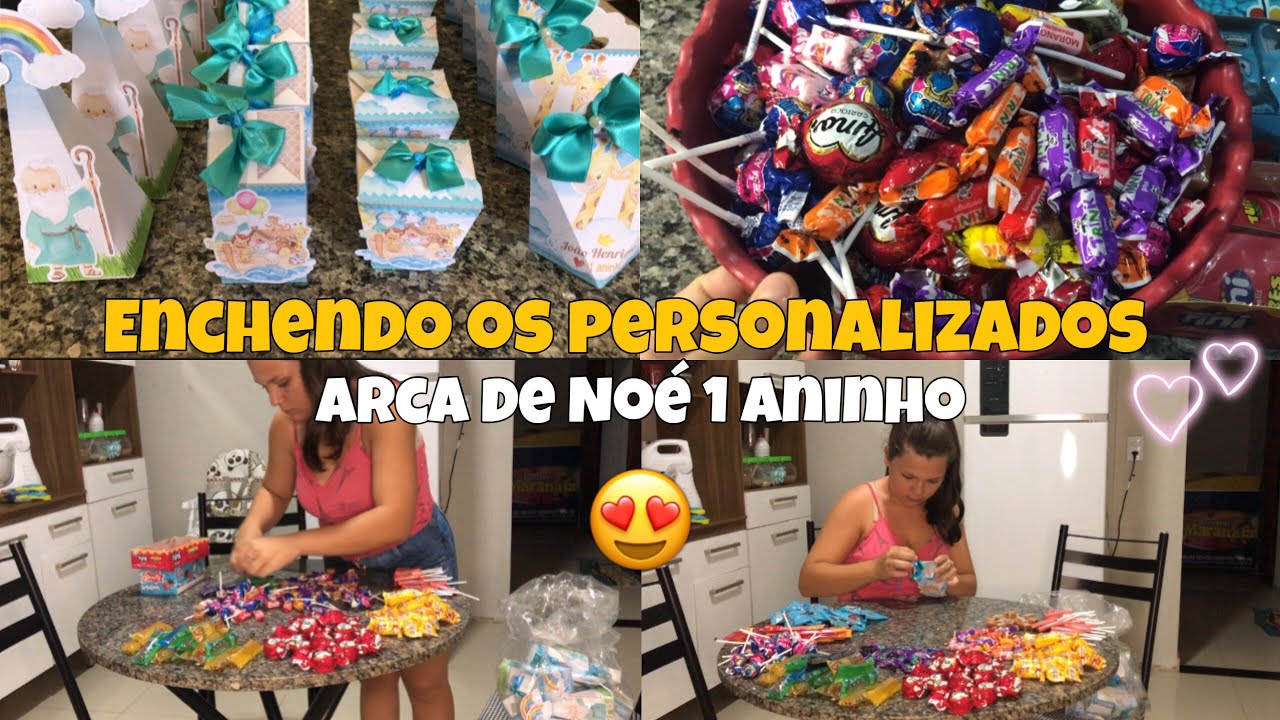 ENCHENDO OS PERSONALIZADOS DA ARCA DE NOÉ DO ANIVERSÁRIO DE 1 ANO DO MEU FILHO