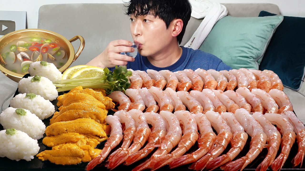 Сырые креветки и икра морского ежа! Хорошее сочетание MUKBANG REALSOUND ASMR EATINGSHOW