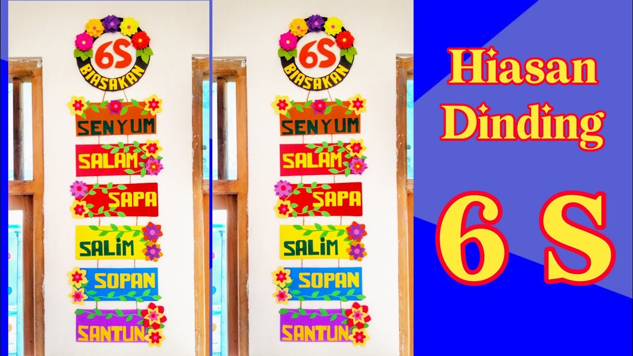 Hiasan dinding Kelas 6S | Senyum Salam Sapa Salim Sopan Santun | Dekorasi Kelas Kreatif