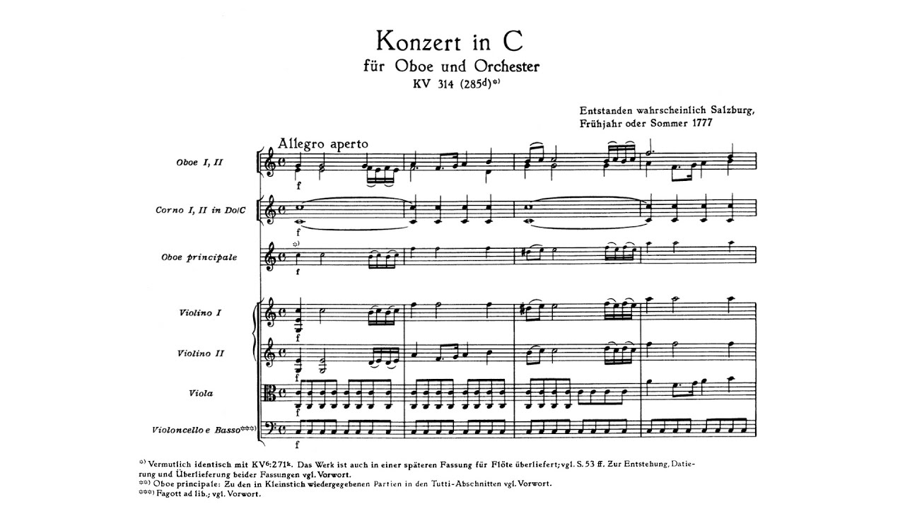 Mozart: Oboe Concerto in C major, K. 314/271k (with Score)