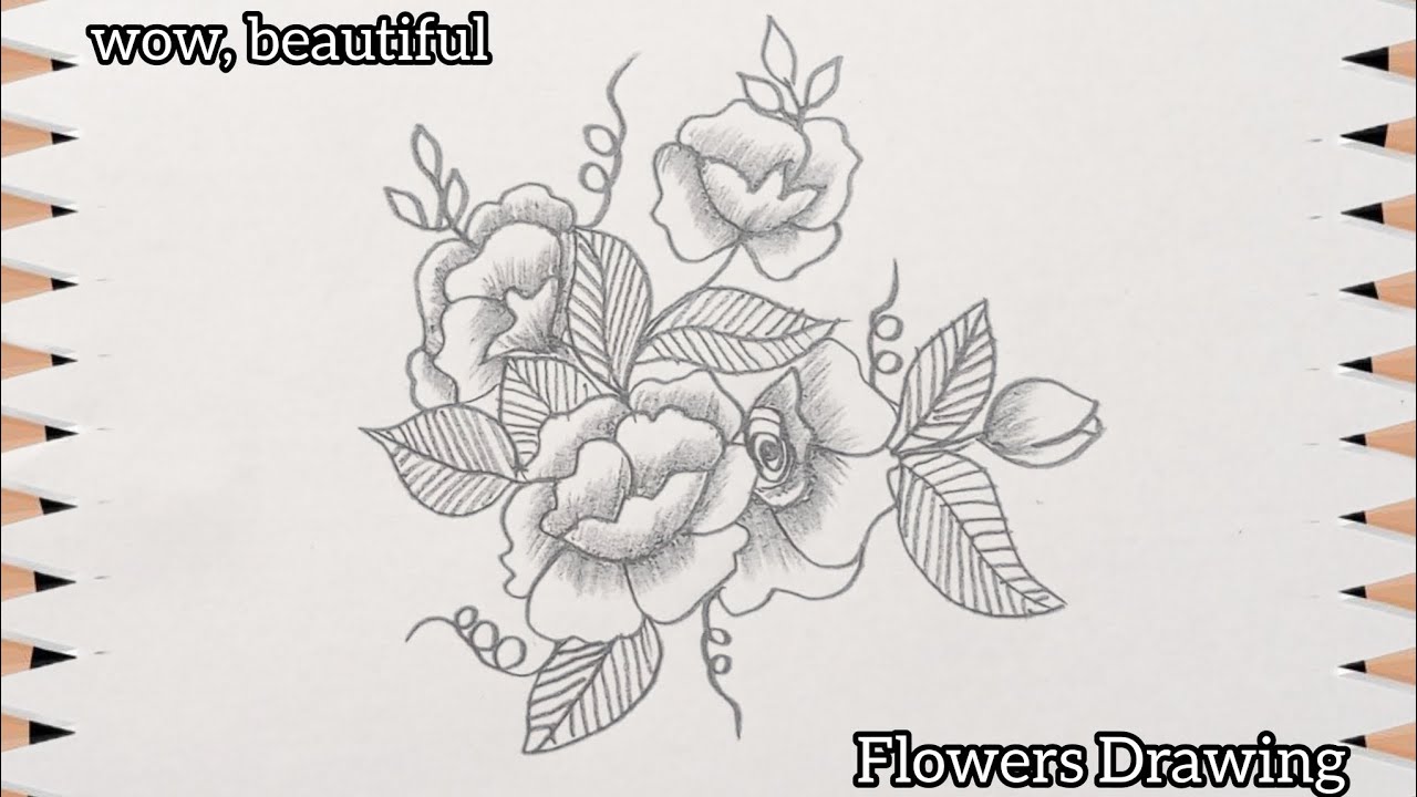 wow,😊 beautiful flowers sketch|pencil flowers drawing tutorial|how to draw a flower arts|@UKarts786