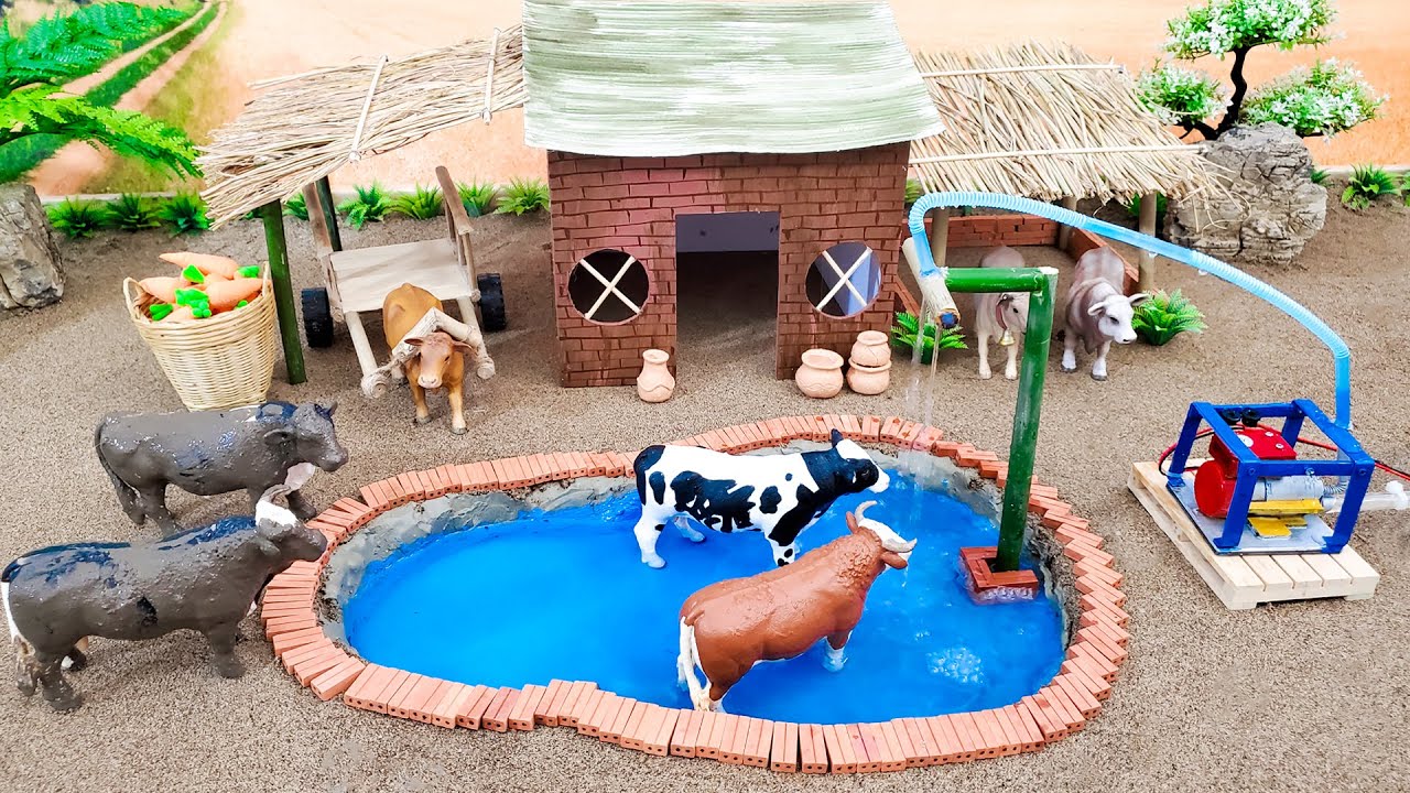 DIY making mini Tractor - Modern Farm House - Cow, Pig Farm Diorama - Mini Construction Farm