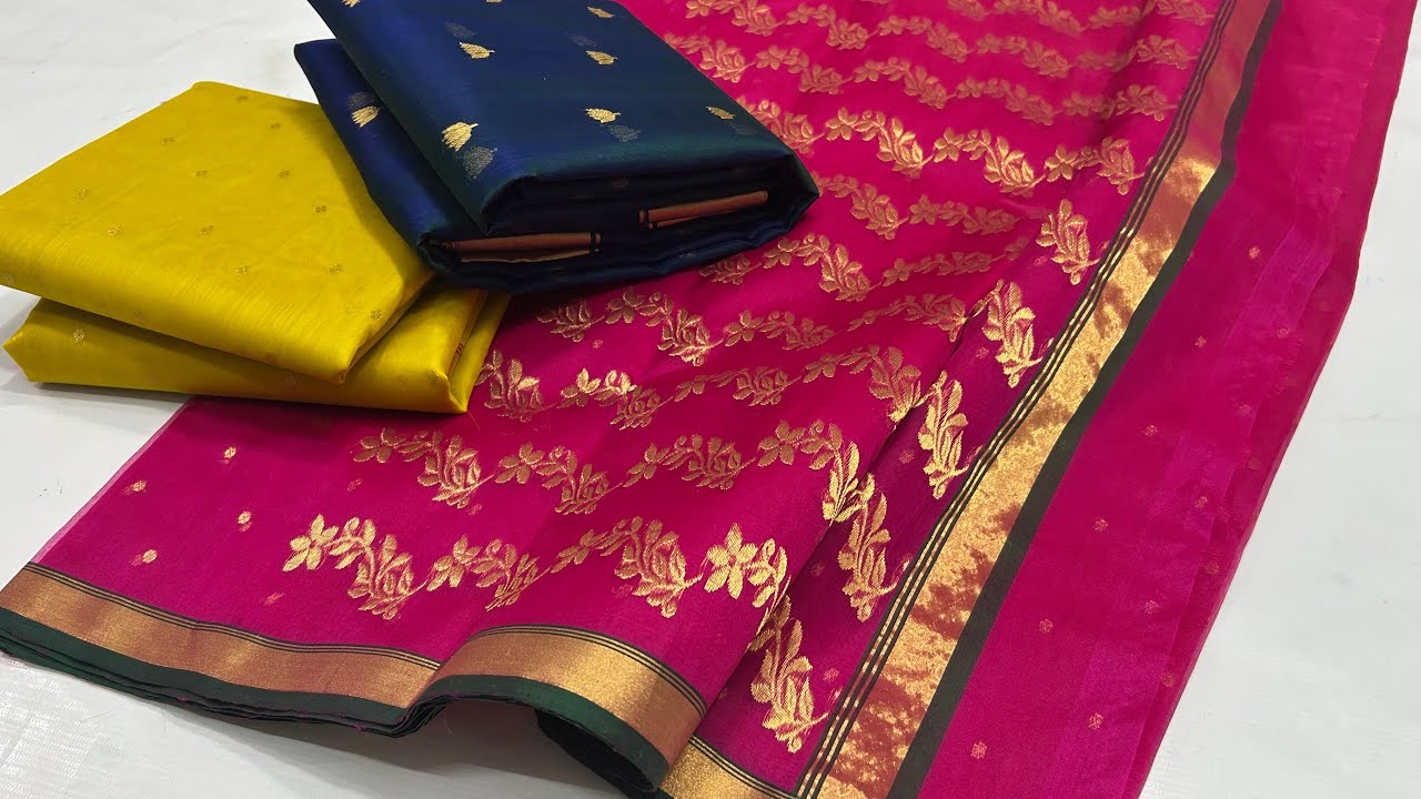 चंदेरी साड़ी | Chanderi Mogra buti and Piping Border Saree Katan organza  #chanderisarees #handloom 