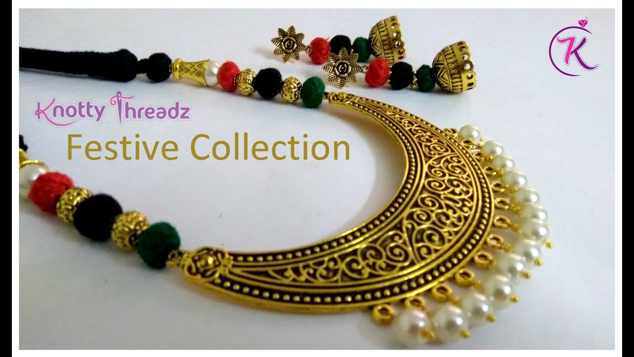 How to Make Antique Necklace and Jhumkas Set at Home | Festive Collection | www.knottythreadz.com