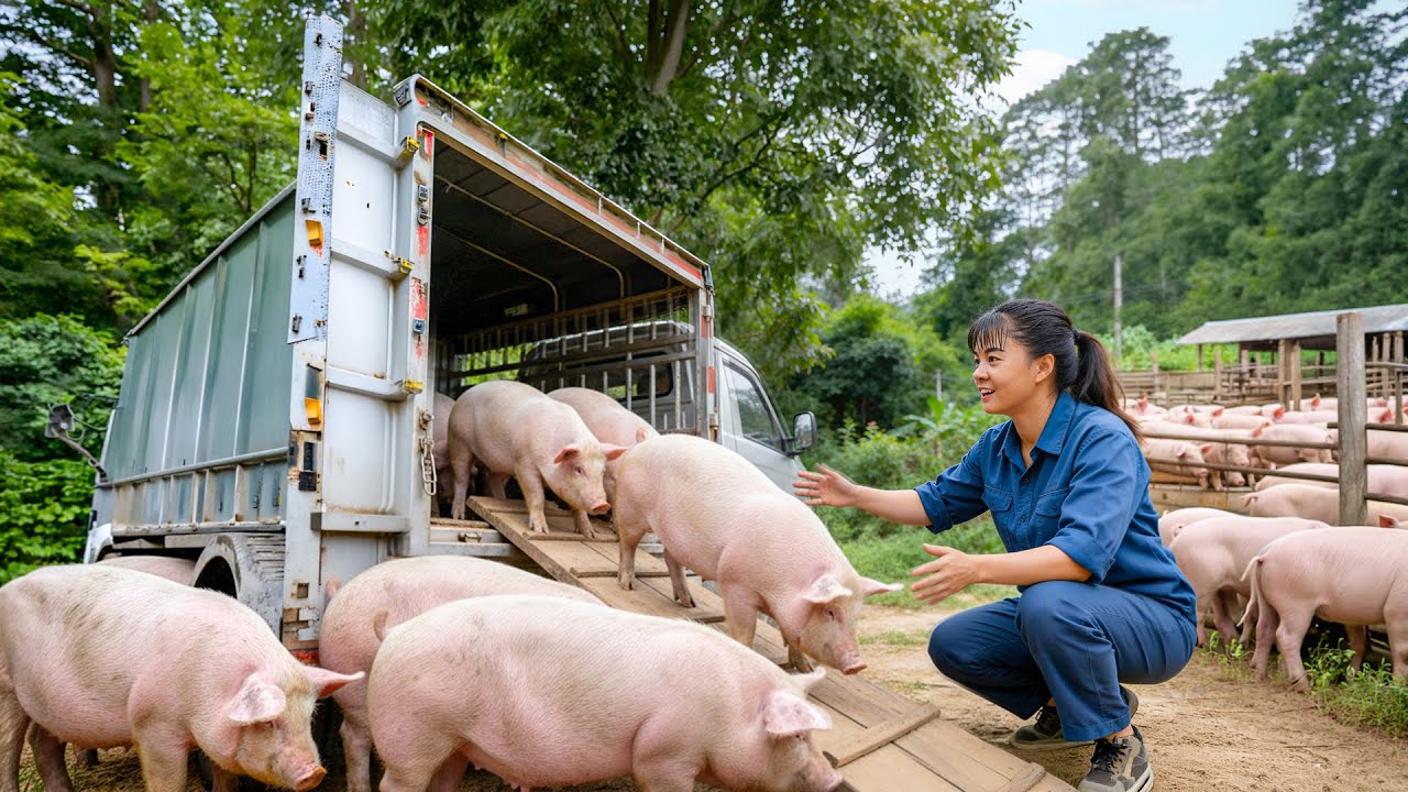 Timelapse - Selling 20 Piglets | 3-Wheeled Truck Transport to Market