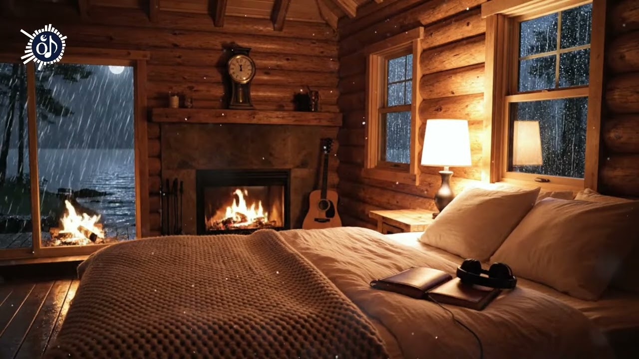 Deep Sleep Music | Calm Rain Night Inside a Cozy Cabin