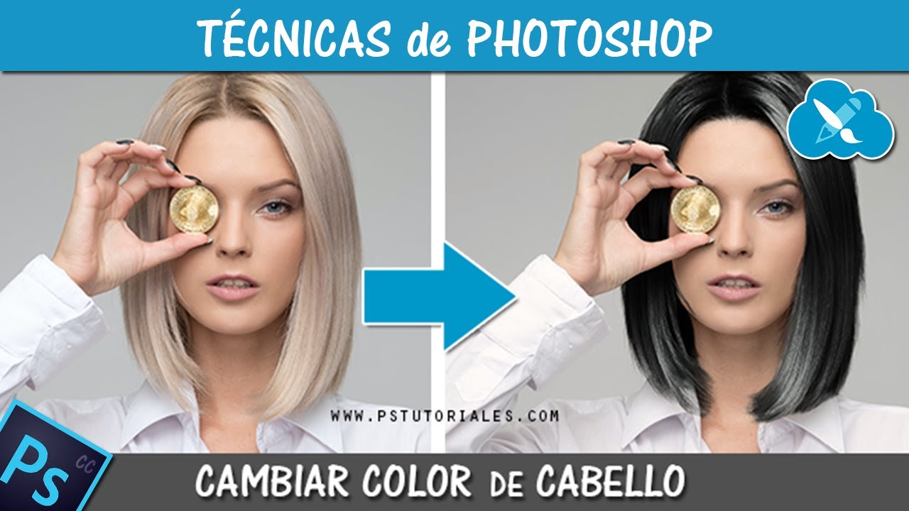 CAMBIAR COLOR del CABELLO de RUBIO a MORENO con PHOTOSHOP