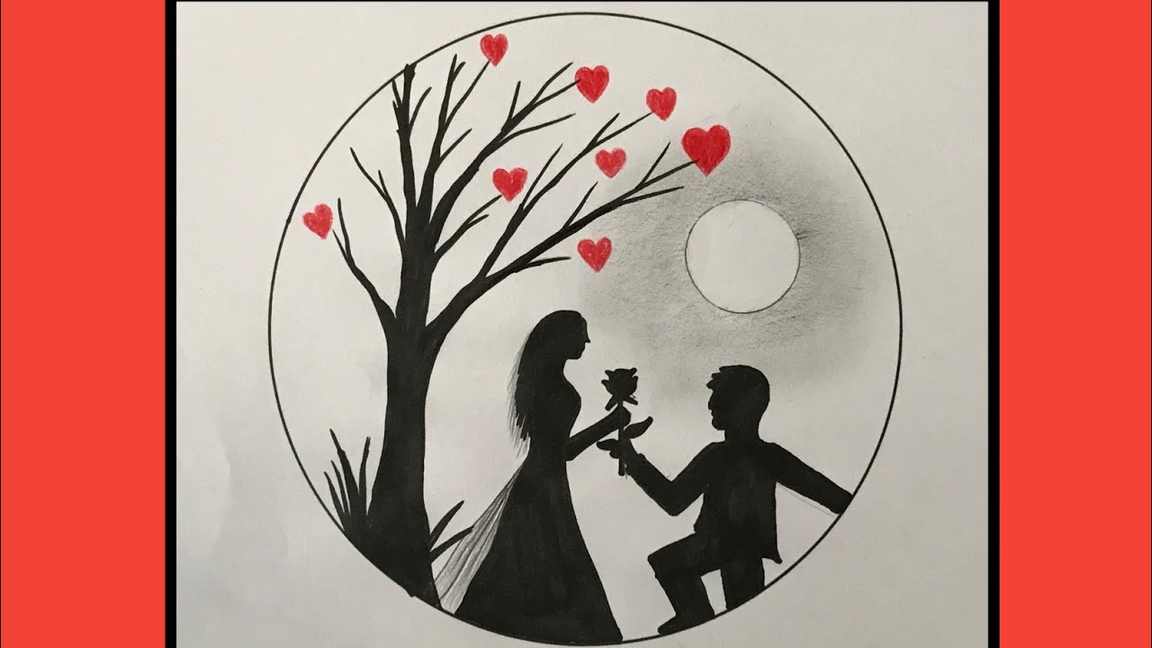 Romantic Propose Scenery Drawing || How to draw  Romantic Couple under love tree || Pencil Sketch 