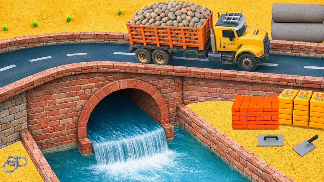 DIY Construction Science Project - Building a Strong Brick Arch Bridge Over a Water Canal