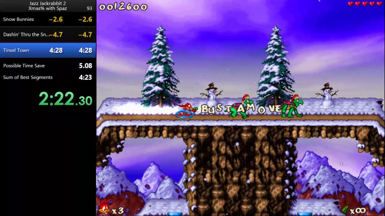 Jazz Jackrabbit 2 Xmas% speedrun with Spaz in 4:23.67