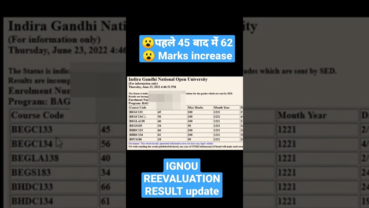 😮 IGNOU result update 😮 | Reevaluation marks Increased #ignou #ignouupdate #result