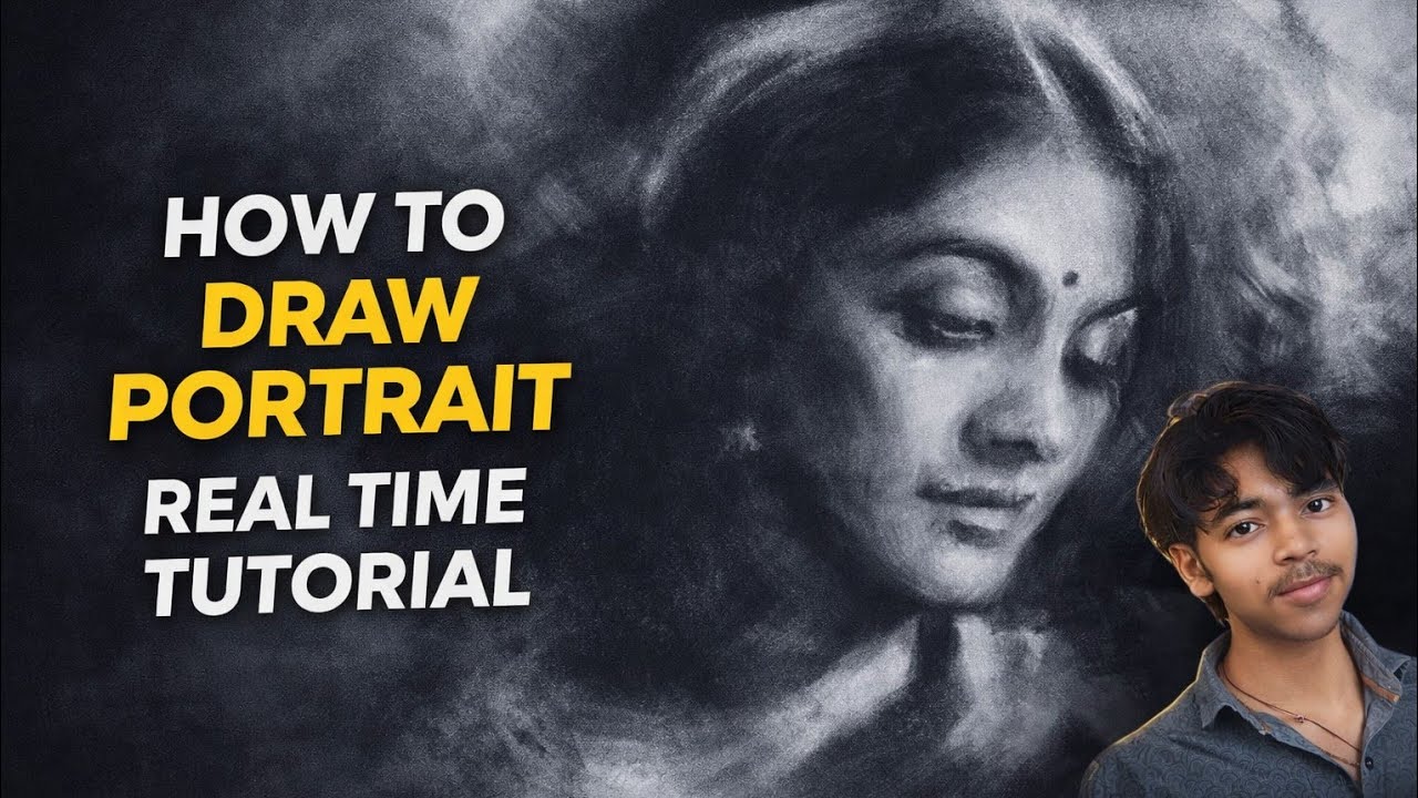 How To Draw a Realistic Portrait | Real Time Charcoal Drawing Tutorial (Step by Step)