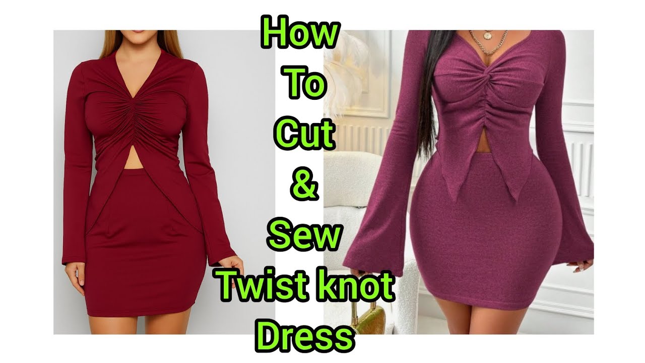 How to cut and sew twist knot under bust top dress with 
