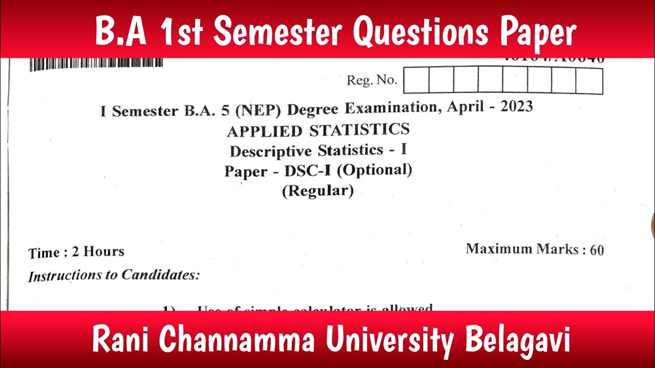 Descriptive Statistics - 1 Question Paper | BA 1st Semester | Applied Statistics | RCUB