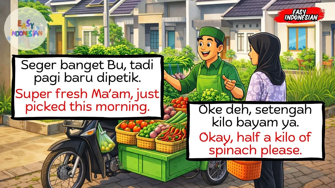 Indonesian for Beginners | Conversation at a Mobile Vegetable Cart