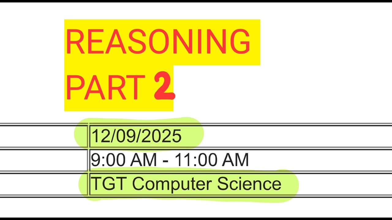 DSSSB 1 September 2025 REASONING PART 2 | TGT COMPUTER SCIENCE | 1ST SHIFT