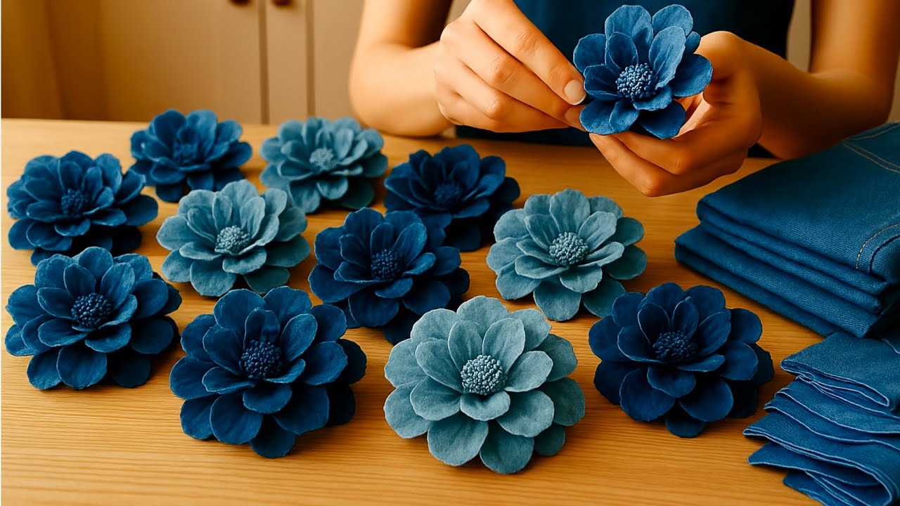 Turn Old Jeans into Beautiful Dahlias - Step-by-Step _DIY