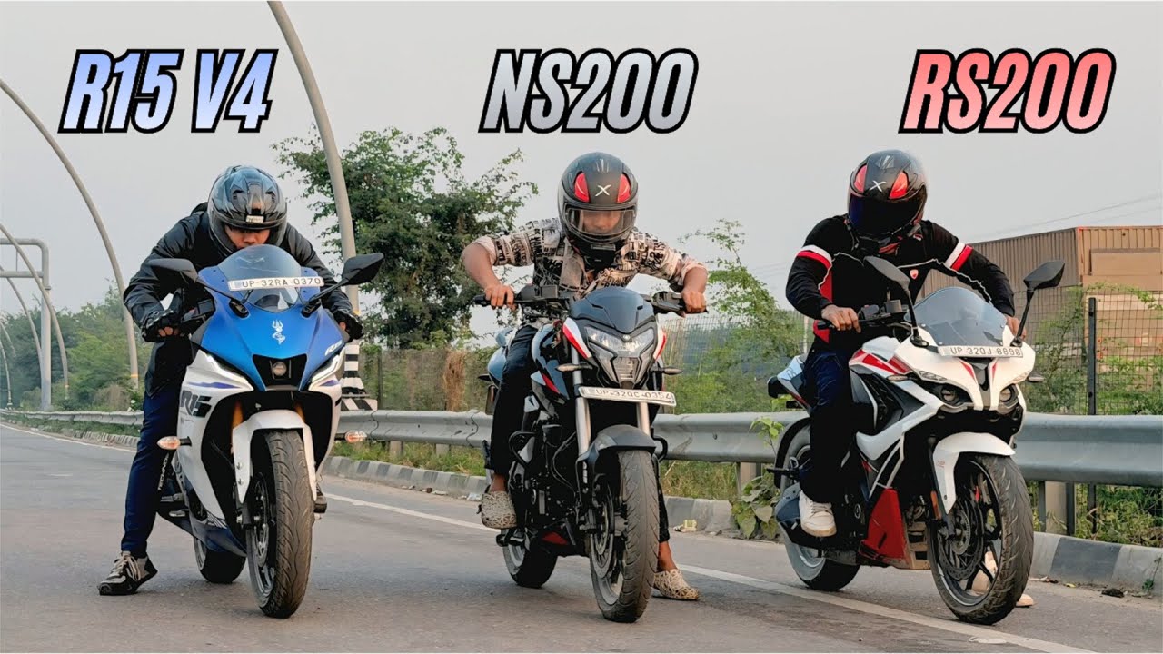 R15 v4 new colour vs Pulsar rs200 vs Pulsar ns200 Drag Race🔥 | Tripple threat battle😍