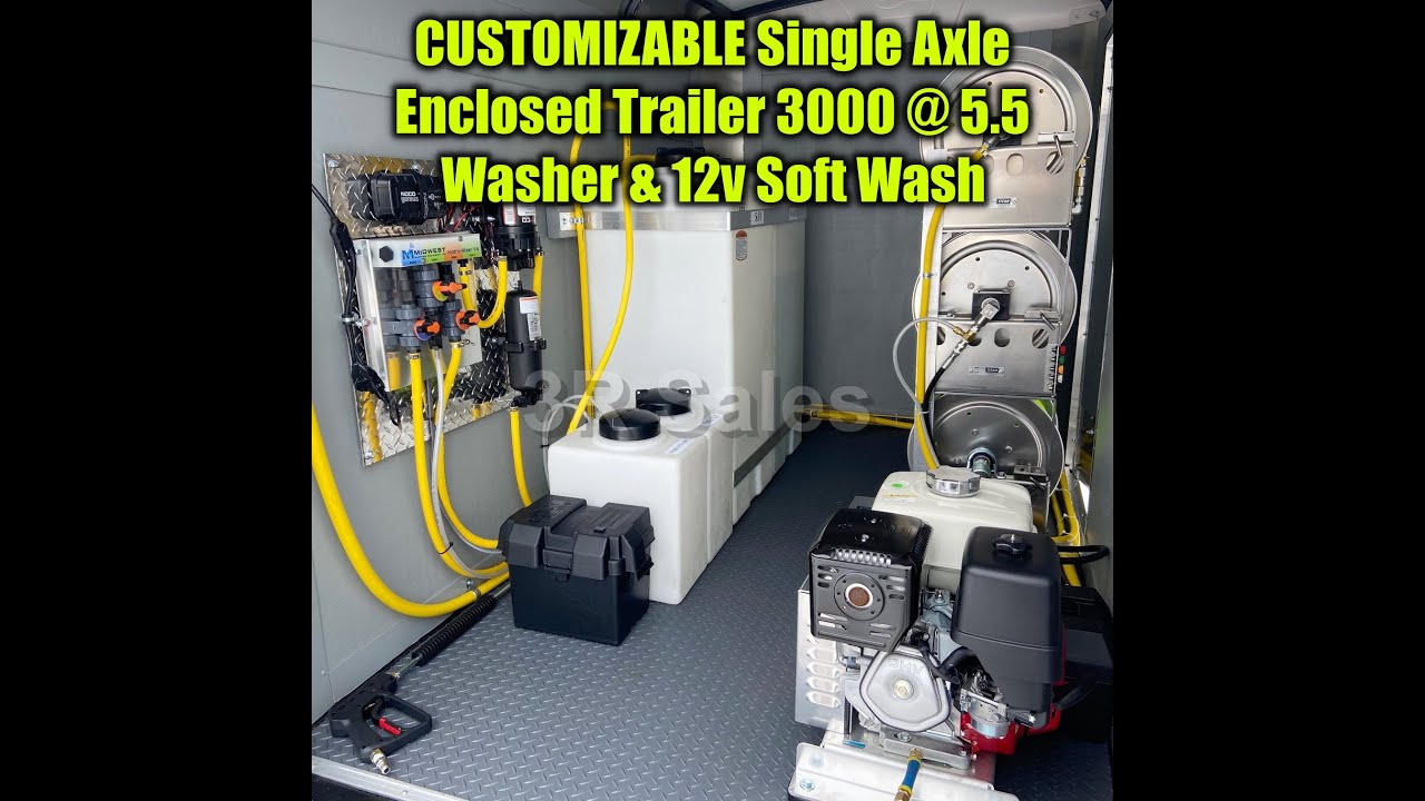 CUSTOMIZABLE 8’ Single Axle Enclosed Trailer with 5.5 GPM Cold Pressure Washer & 12V Soft Wash Syst.