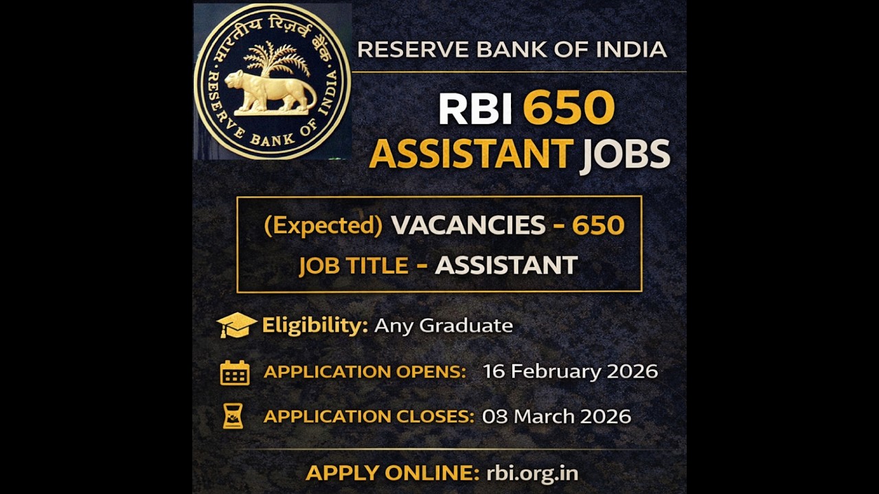 Reserve Bank of India RBI Assistant Recruitment 2026-Online for 650 Posts #govtjobs #job #biharjobs