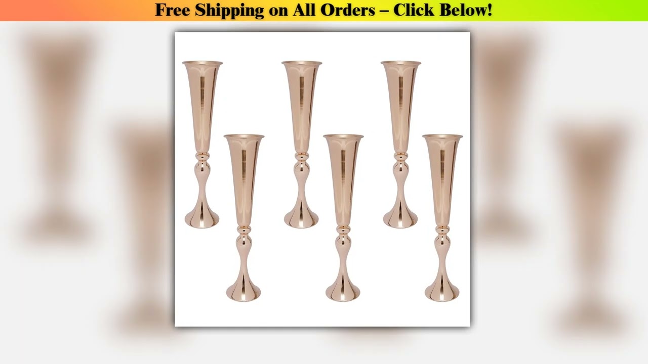 6Pcs 22"  Tall Gold Trumpet Wedding Flower Vases, Tabletop Flower Stand for Wedding Road Lead