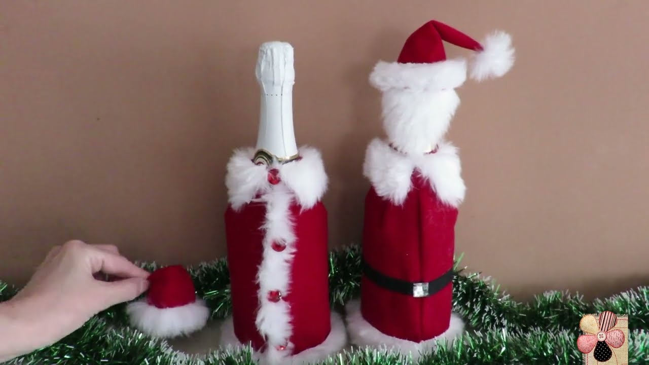 DIY CHRISTMAS WINE BOTTLE COVER! Рождественский костюм на бутылку!
