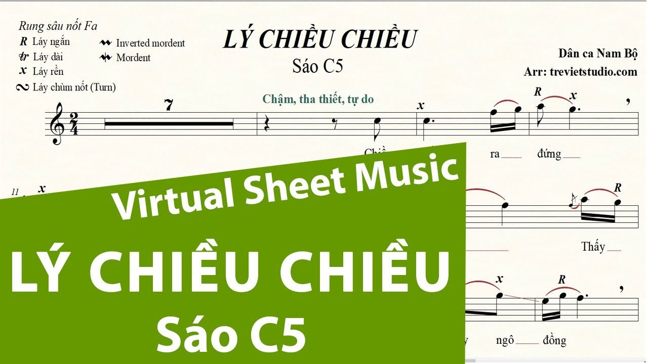 LÝ CHIỀU CHIỀU ★ Sheet nhạc Beat Lyrics | Sáo trúc C5 | Virtual Sheet Music #trevietstudio