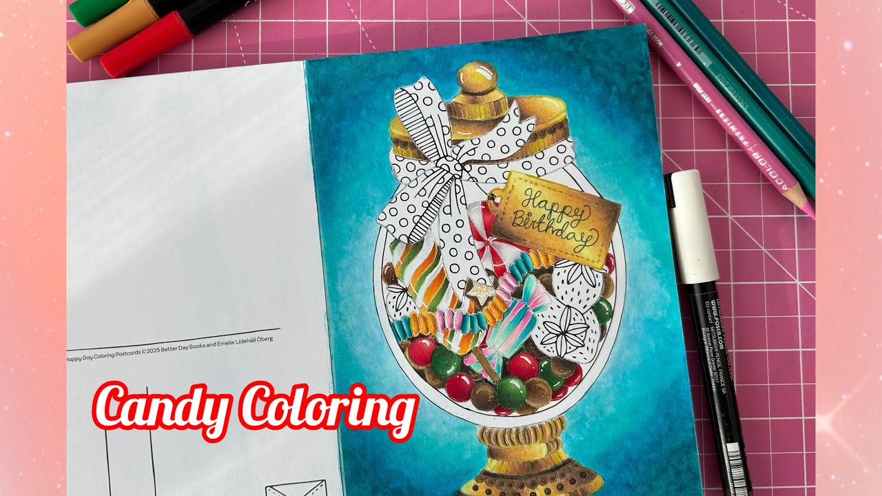 Colorindo Balas e Docinhos / Parte 3 / Emelie Öberg / Happy Day Coloring Postcard