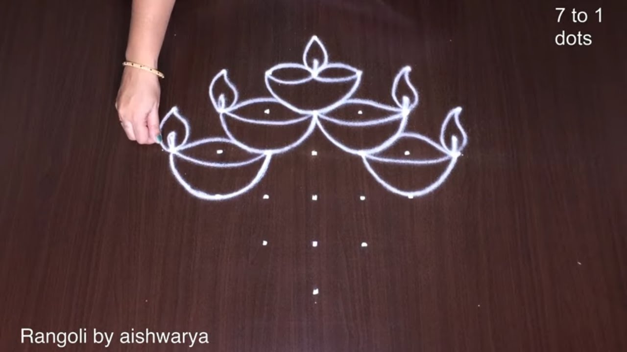 7se1 Dots Awesome Rangoli & Kolam Design | Easy Festival Diya Muggulu with Lotus | RamRangoli