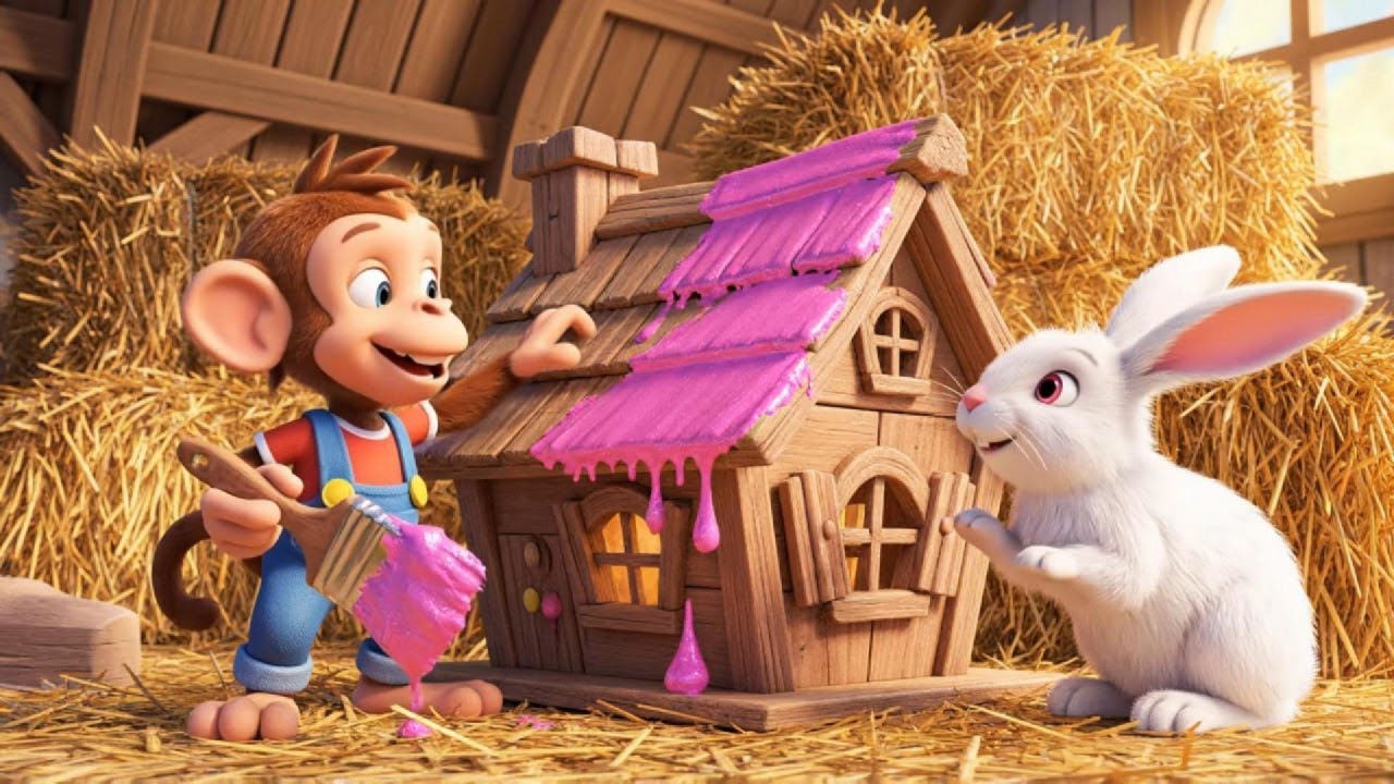 Baby Monkey Paints the House for White Rabbit | Kids Storytime