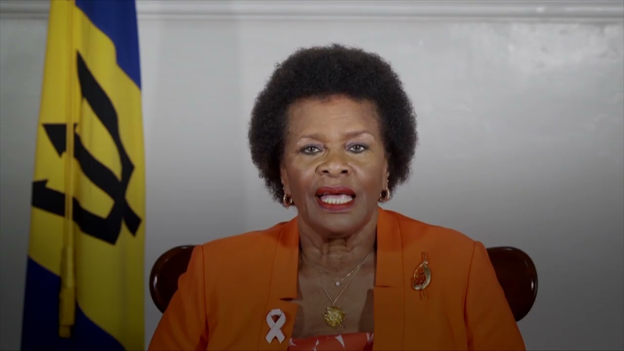 Kve&eth;ja fr&aacute; Sandra Mason, forseta Barbados.