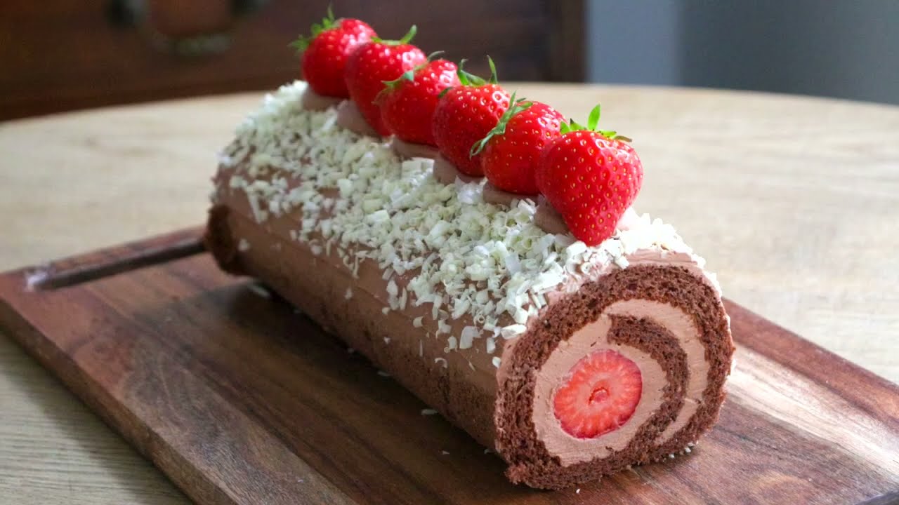 ✴︎いちごの濃厚チョコロールケーキの作り方✴︎How to make Richc chocolate cream roll cake ✴︎ベルギーより#176