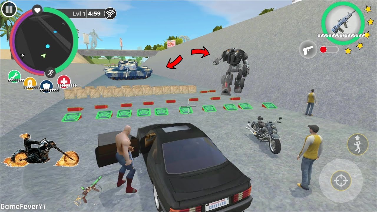 Rope Hero: Cheatground MOD - (uchalne vale dibbe) Bouncing cans set on sea gateway - Gameplay HD