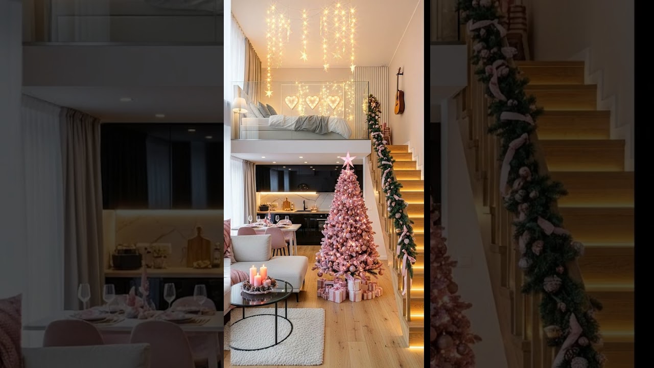 Pink Christmas Studio Apartment Tour | Modern Loft Holiday Aesthetic 🎄💖