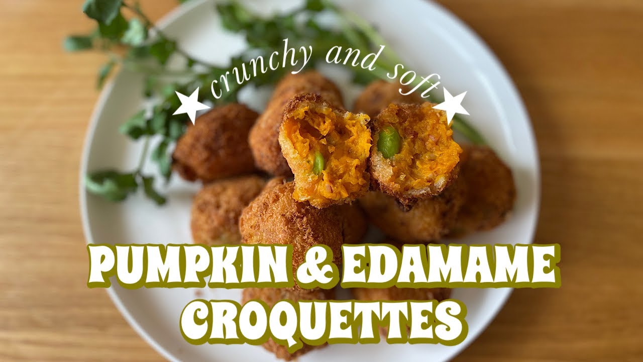 How to make PUMPKIN&EDAMAME CROQUETTES - Happy Halloween! egg free croquettes - Japanese Mum Cooking