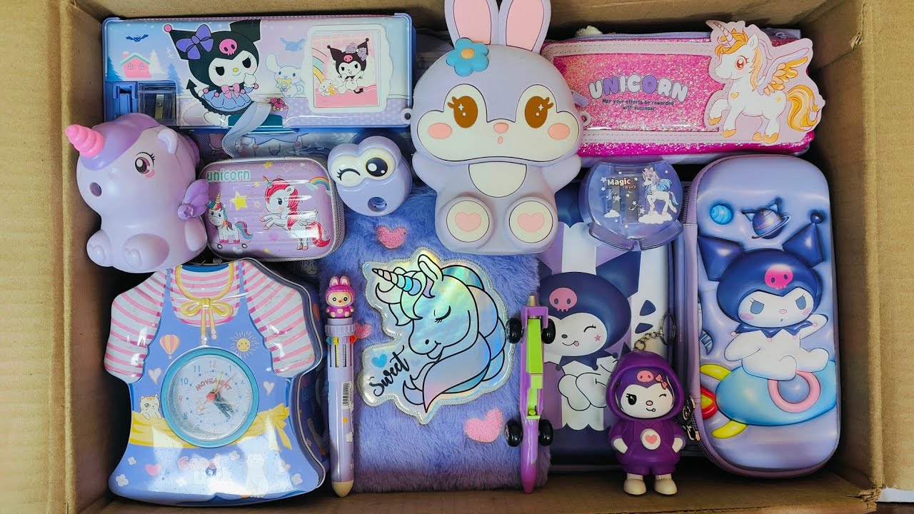 Unboxing Morden Purple Stationery📚 Geometry Box, PiggyBank, Sling bag, Pen, Colouring kit, Sharpener