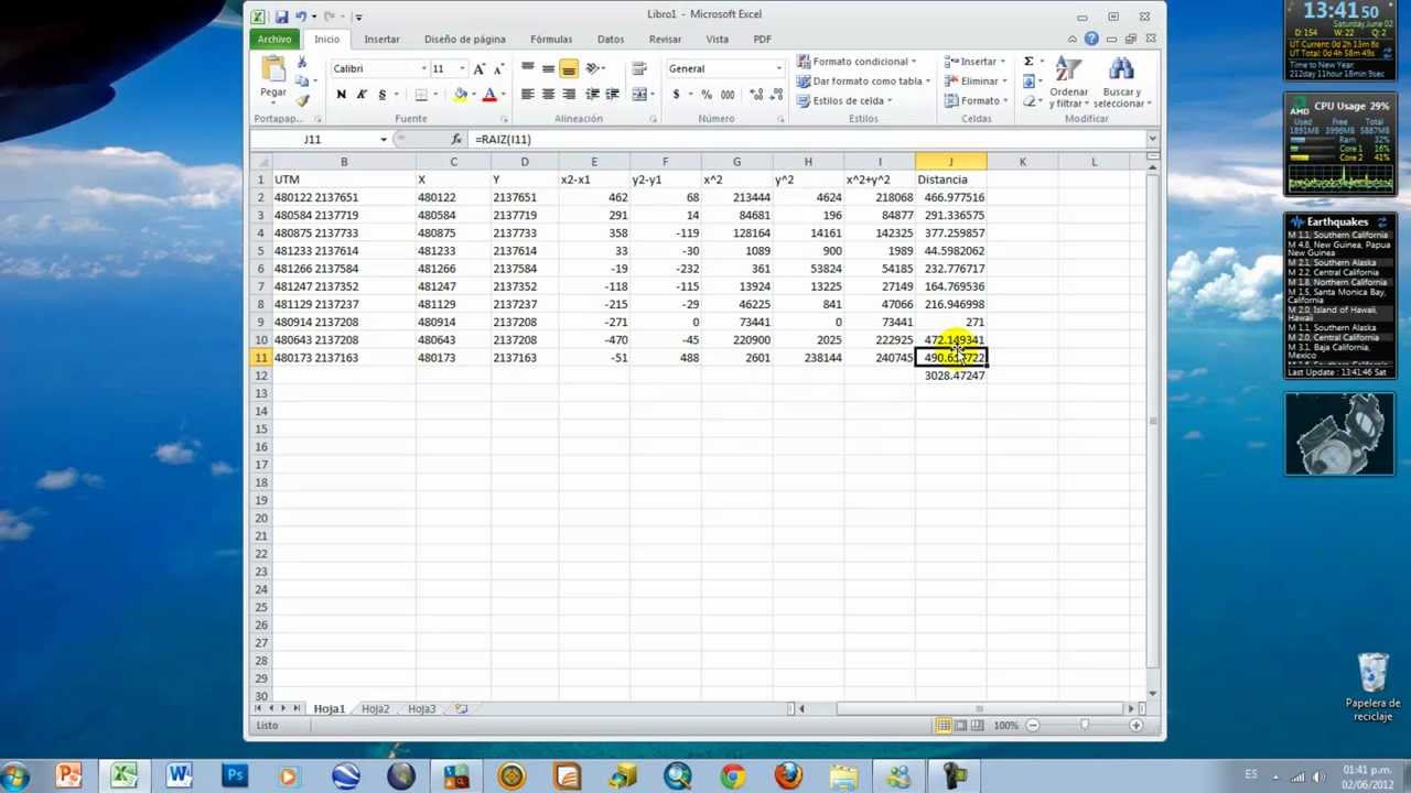 Distancias con coordenadas UTM en Excel