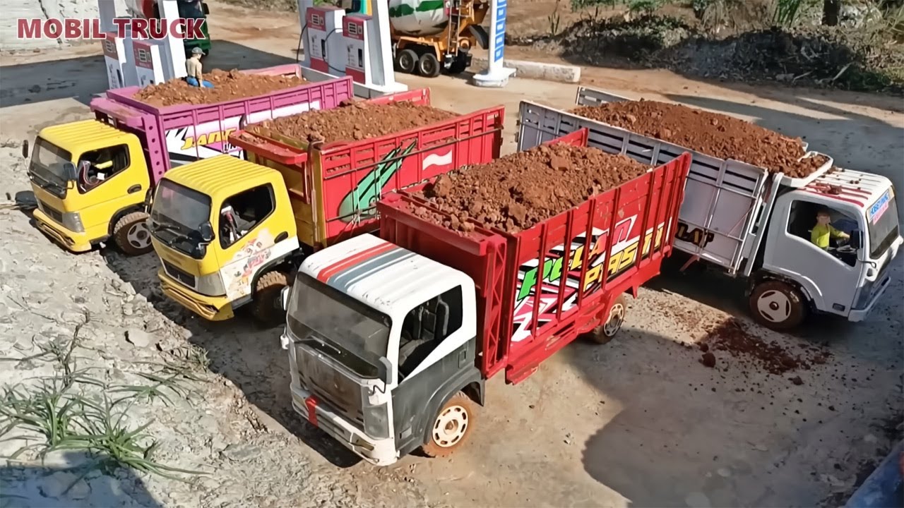 Mobil Truk Oleng Muatan berat Isuzu NMR Terguling Jembatan Rc Handmade Canter Fuso Melewati Tanjakan
