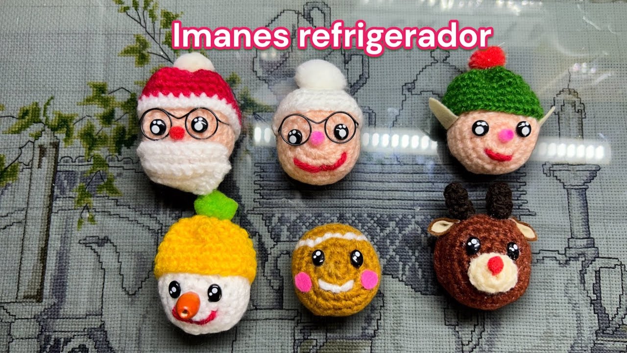 Cómo tejer Imanes para refrigerador navidad amigurumi paso a paso tutorial crochet (subtítulos)