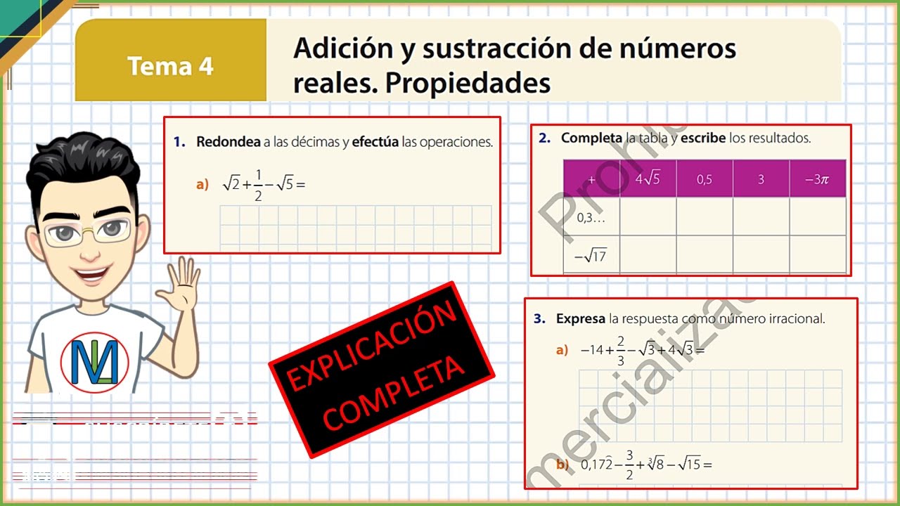 Adición y Sustracción de números reales. Propiedades. (PARTE 1): Texto de 9°, Pág. 24