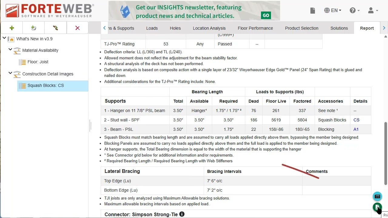 ForteWeb What's New - Construction Detail Drawings on Reports and Material Availability by Depth