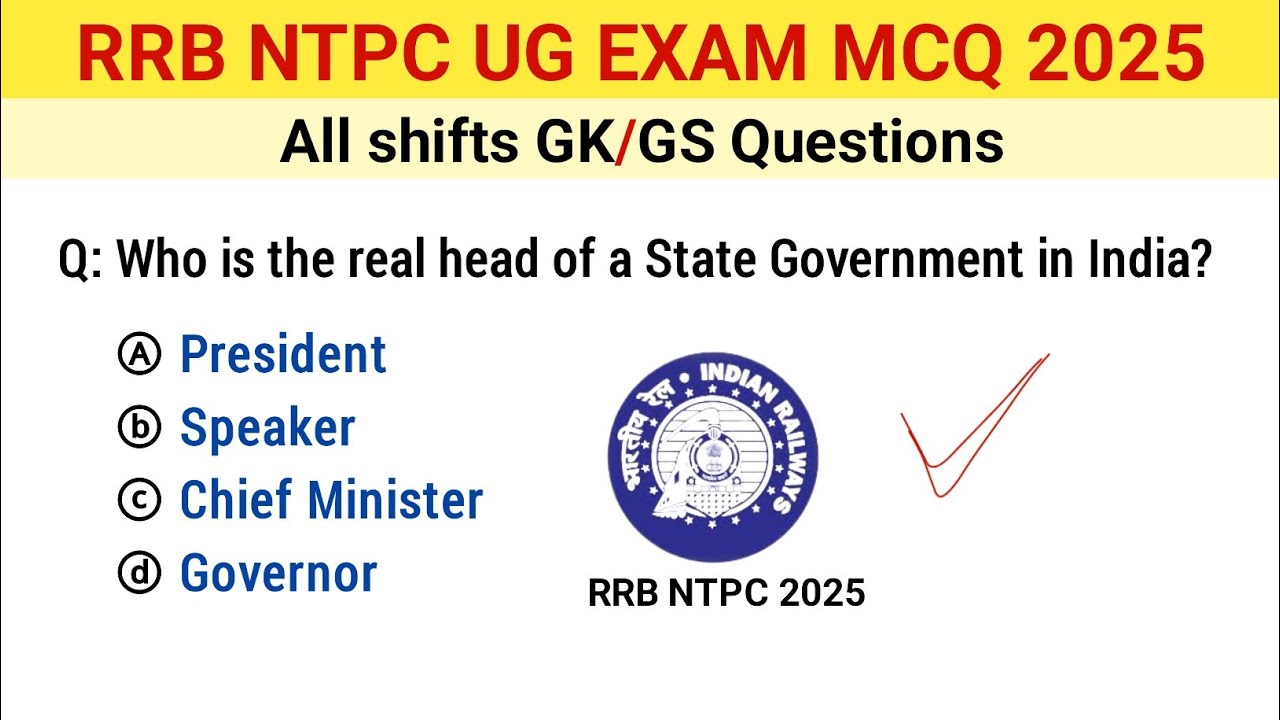 RRB NTPC UG EXAM MCQ 2025 | rrb ntpc exam question answer | rrb ntpc all shifts GK GS questions 