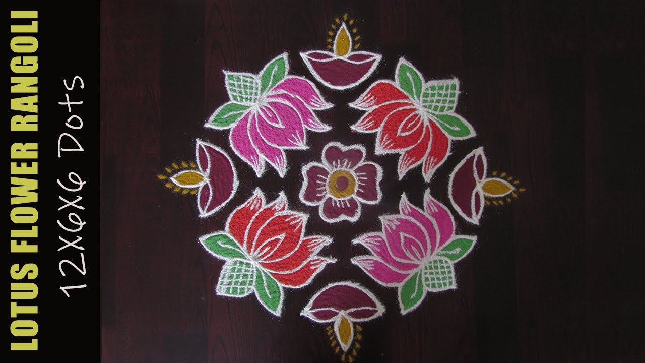 Lotus Rangoli Designs For Diwali | 12x6x6 Dots Deepam Rangoli | Deepavali Muggulu