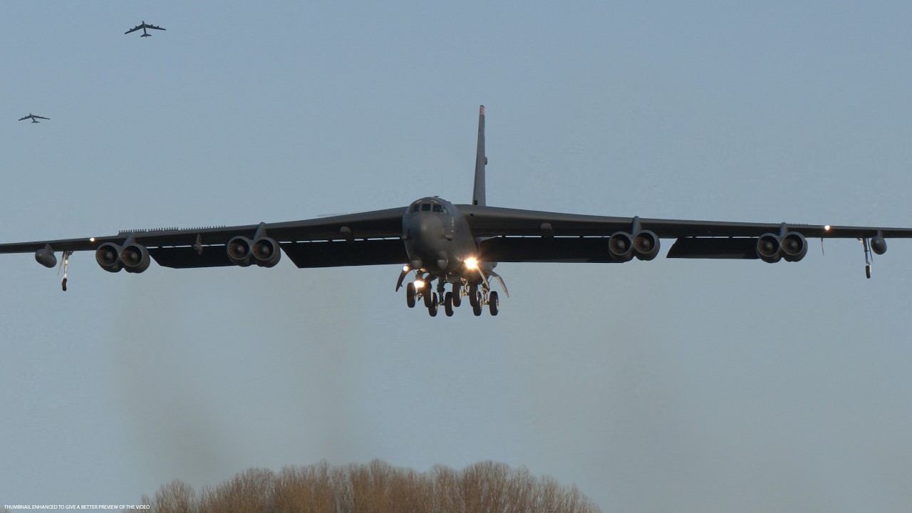 B-52 bombers landing after flyovers in Europe